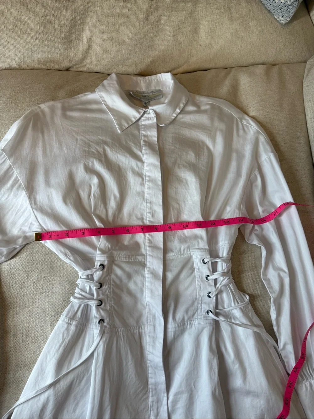 Guess White Y2K Classic Button-Up Cotton Corset Dress, XS